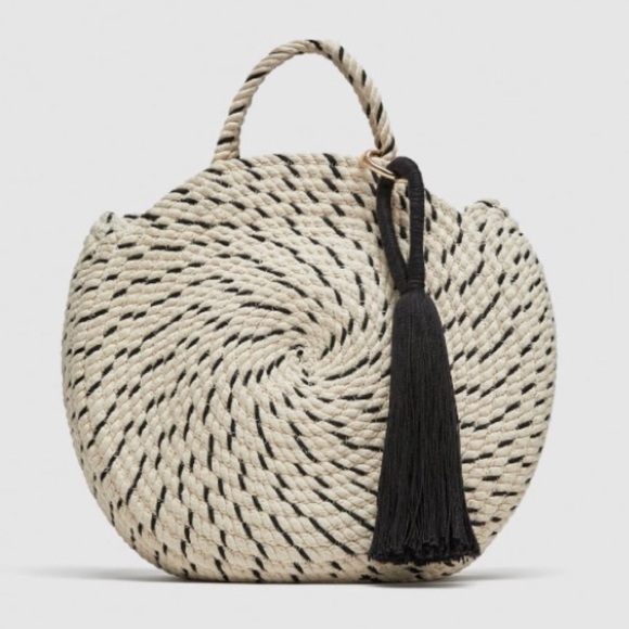 Zara Handbags - Zara round woven bag with tassel